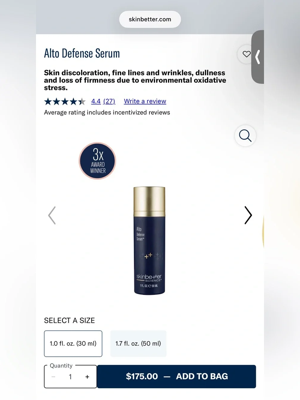 NWT Skinbetter Alto Defense Serum 1 Fl. Oz. 30 ML. —Brand New , sealed packaging
